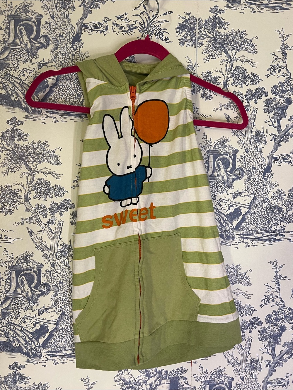 Miffy Striped Sleeveless Backless Zip Up Hoodie